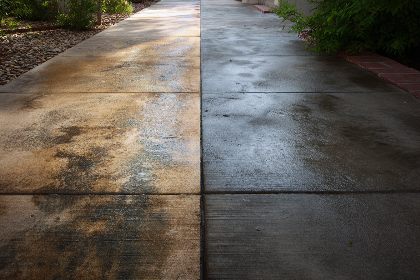 Before and after pressure washing — HOA common area, Oceanside CA